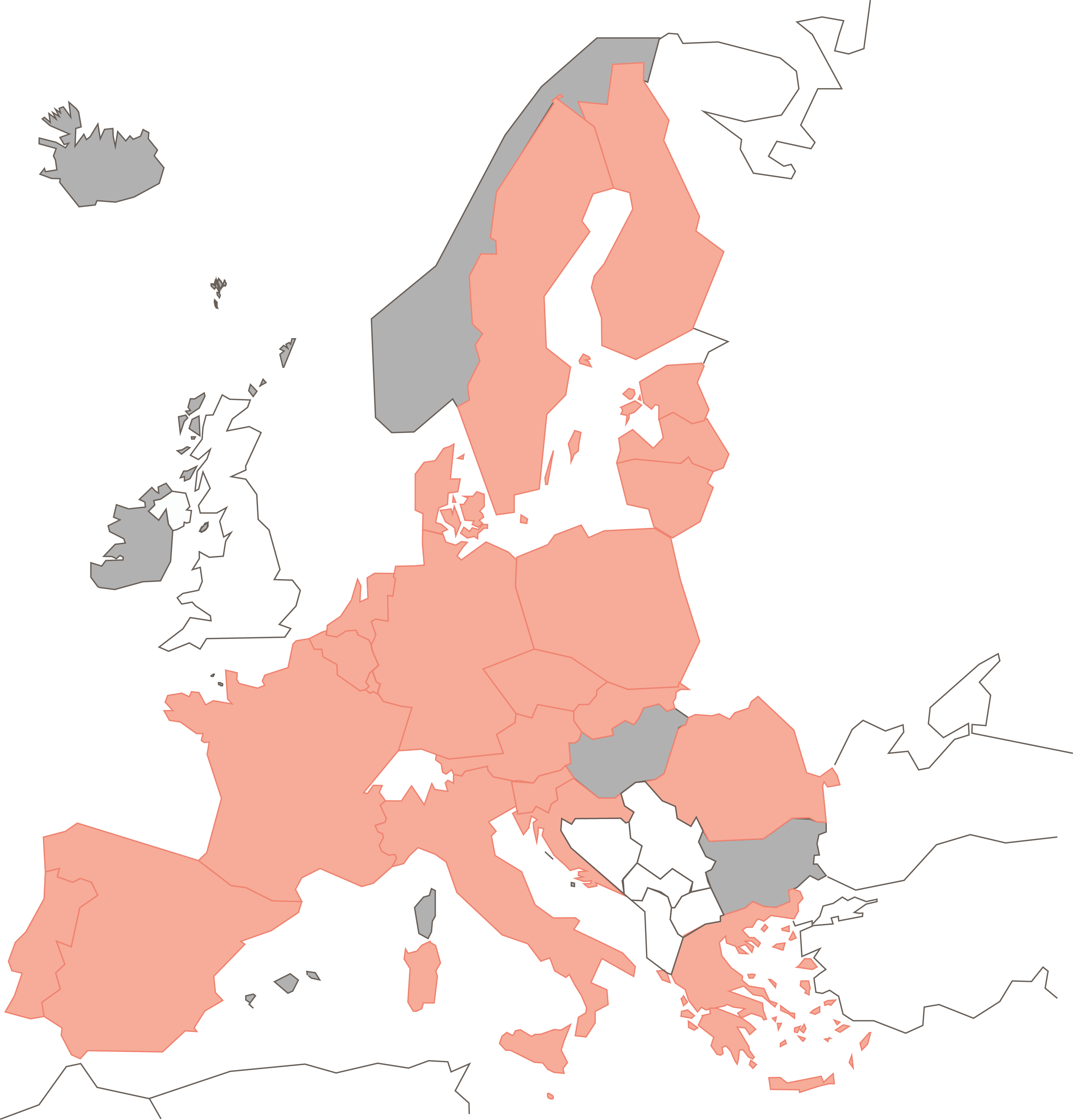 Europakarta där länder anslutna länder till eIDAS är markerade.